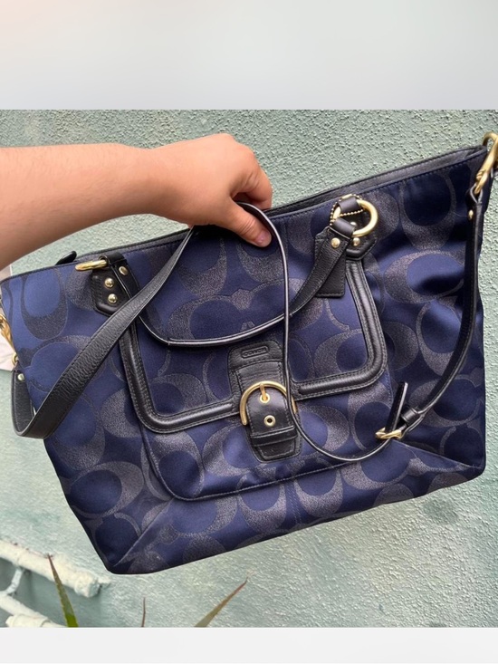 Coach Handbags - Vintage Y2K rare Navy and Black Signature Jacquard Tote with Gold Hardware